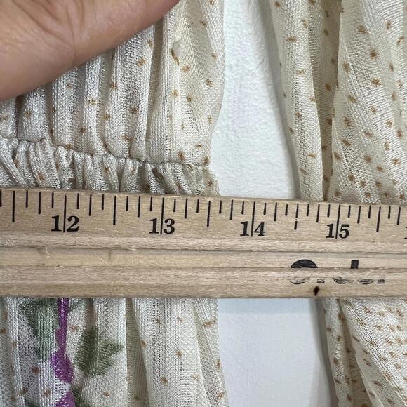 Vintage Mr. Edward S / M Cream Cottagecore Midi Dress Plunge V Neck Pleated Purp - Picture 8 of 10